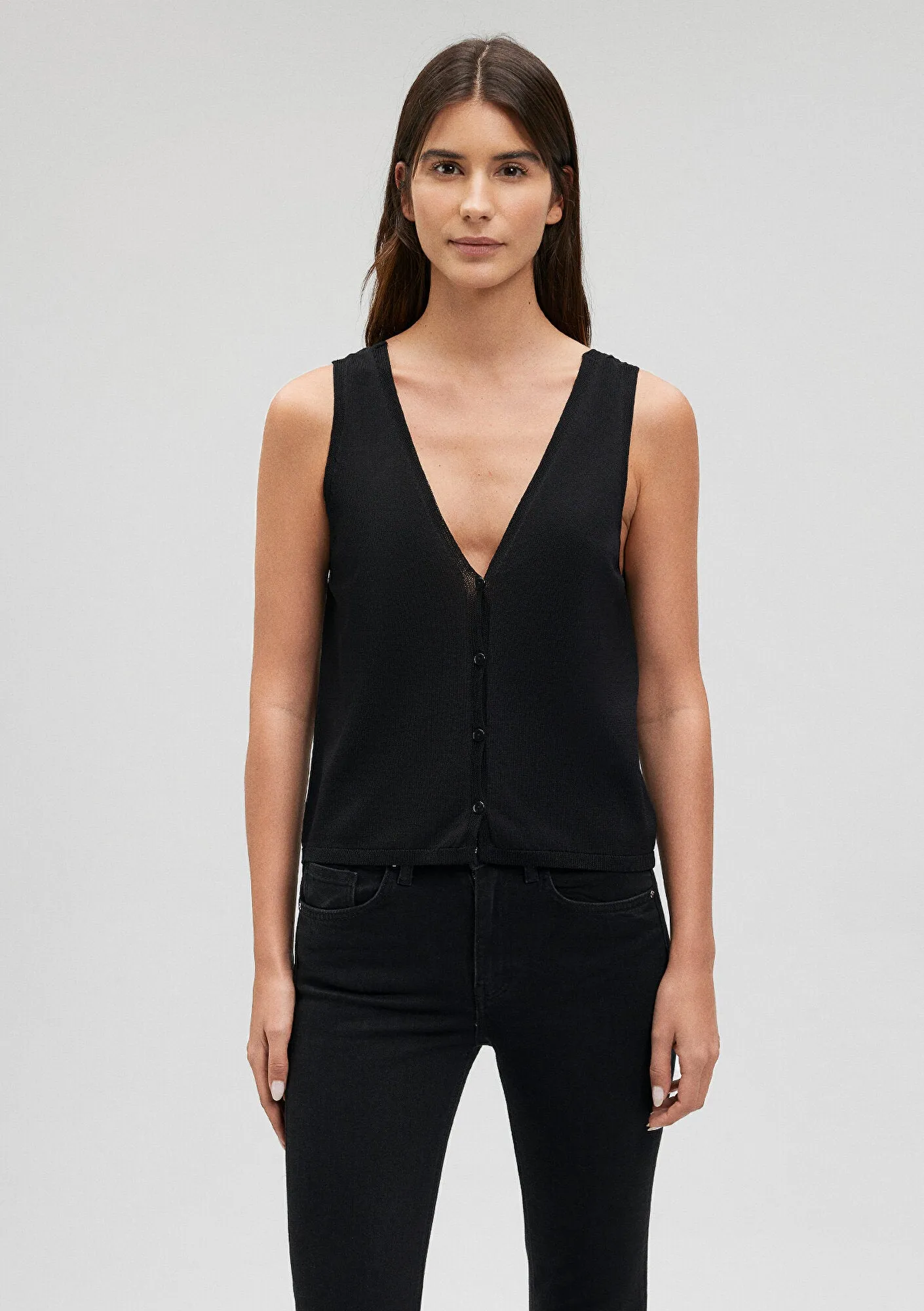 Buttoned Black Knit Top