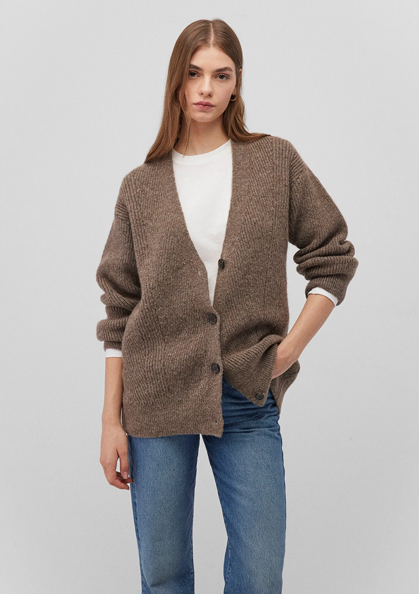Buttoned Brown Hırka