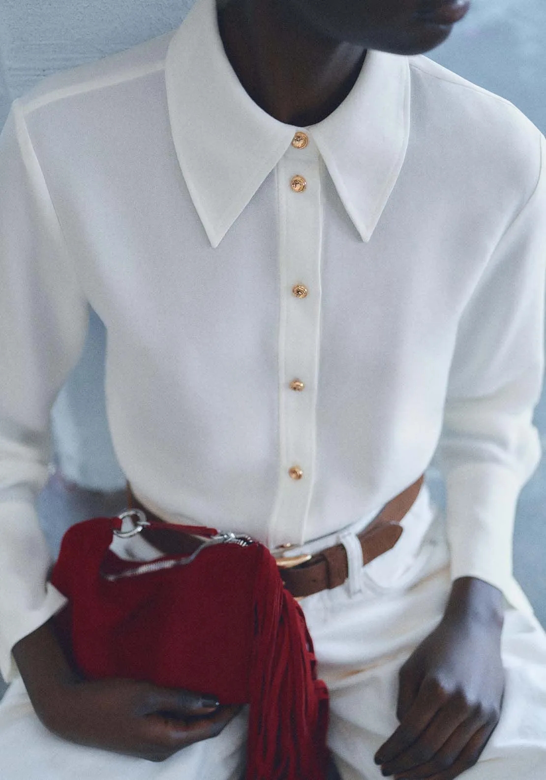 Buttoned flowy shirt - Beige
