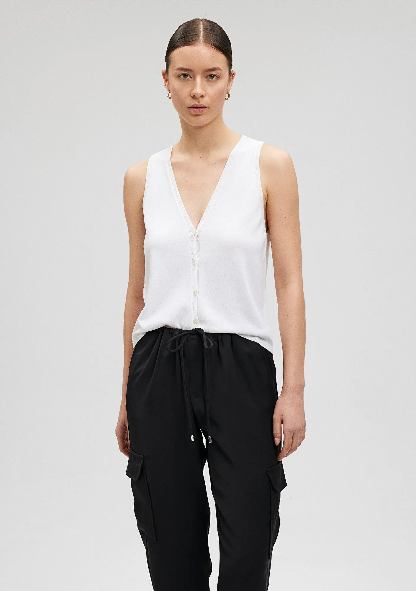 Buttoned White Knit Top
