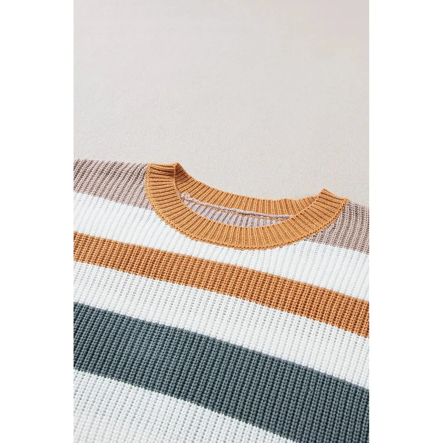 Camel Classic Round Neck Colorblock Knit Sweater