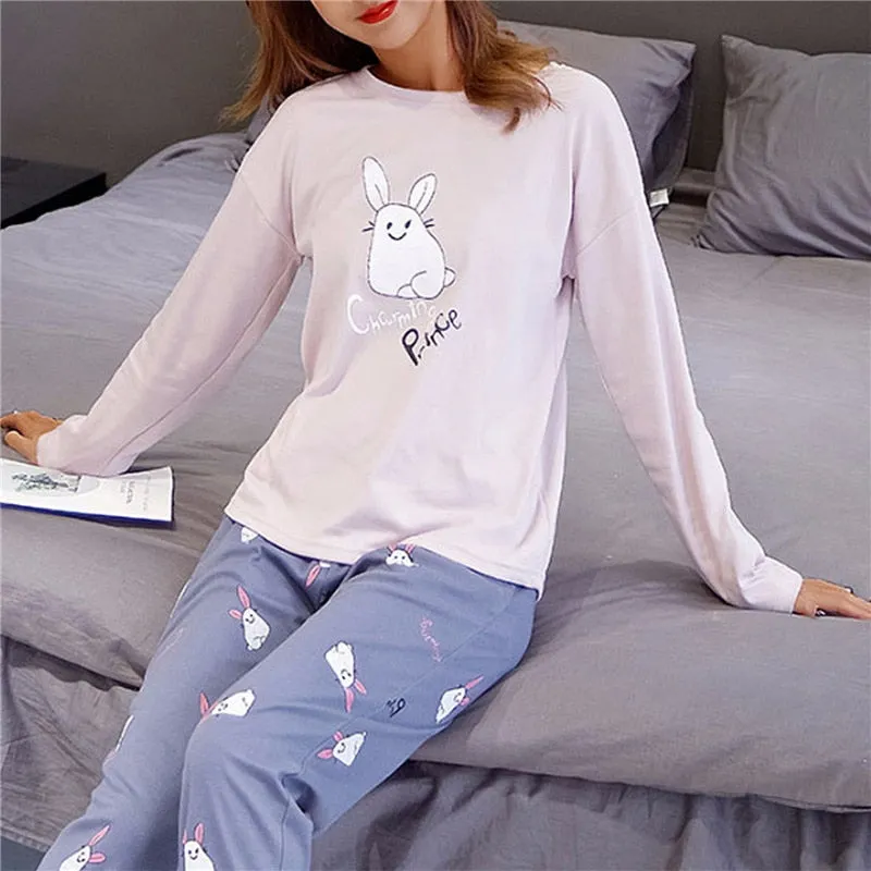 Cartoon Cotton Autumn Long-sleeved Loose Casual Pajamas