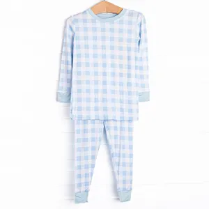 Chandler Check Bamboo Pajama Set, Blue