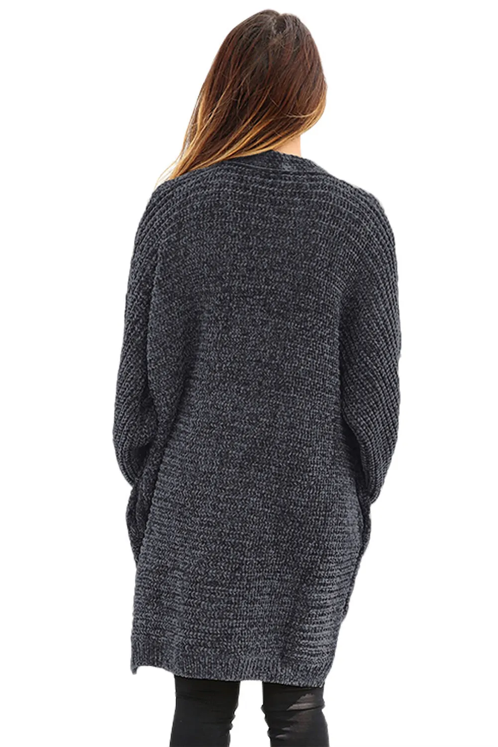 Charcoal Chenille Buttoned Sweater Cardigan