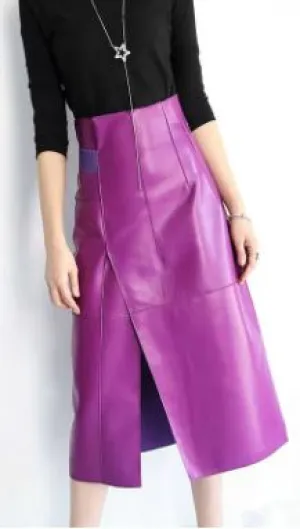 Chic Asymmetrical Leather Midi Skirt