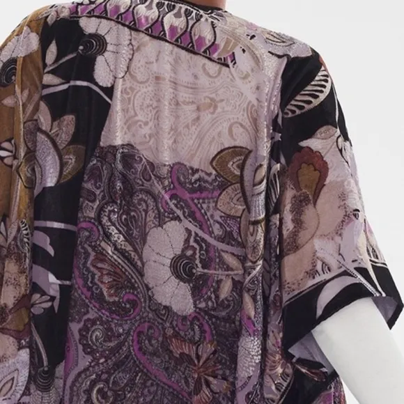 Chico’s Ruana Kimono Womens One Size Purple Velvet Burnout Fairy Whimsigoth