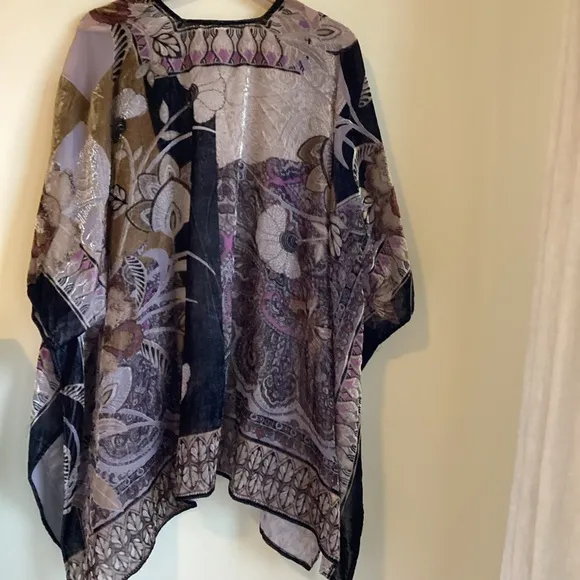 Chico’s Ruana Kimono Womens One Size Purple Velvet Burnout Fairy Whimsigoth