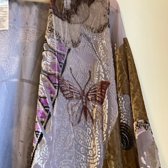 Chico’s Ruana Kimono Womens One Size Purple Velvet Burnout Fairy Whimsigoth