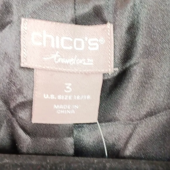 Chicos Travelers Black Velvet Jacket/ Kimono with Red Floral Embroidery sz 3