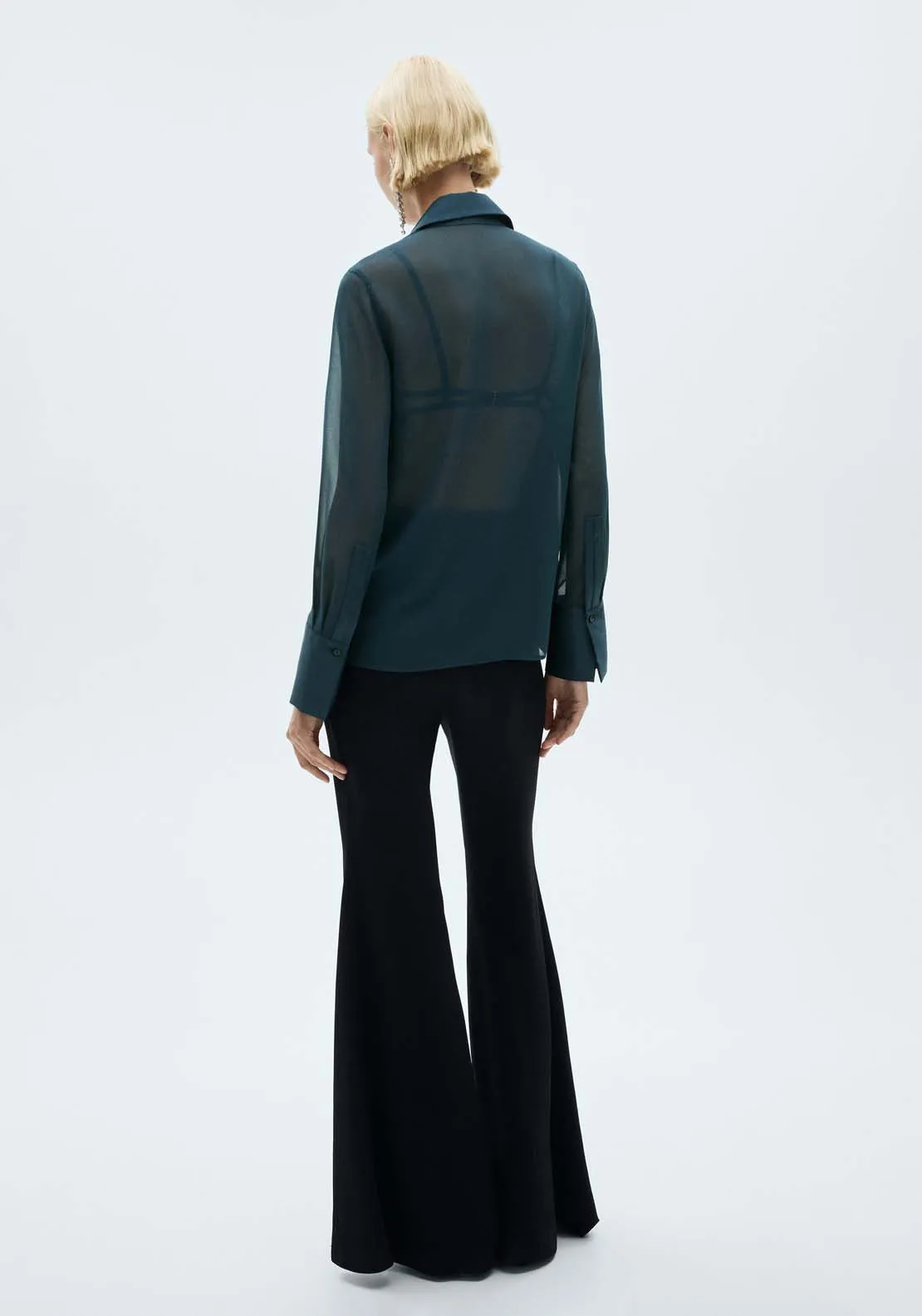 Chiffon shirt with satin panels - Dark Blue