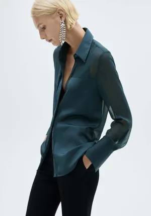 Chiffon shirt with satin panels - Dark Blue