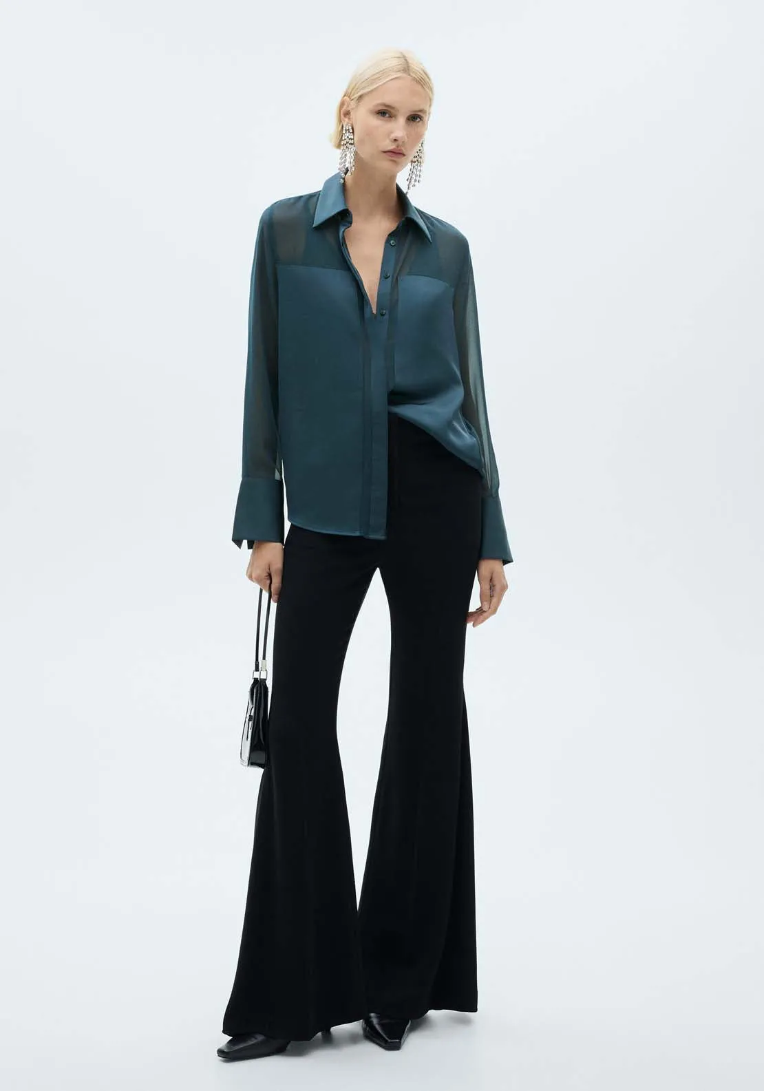 Chiffon shirt with satin panels - Dark Blue