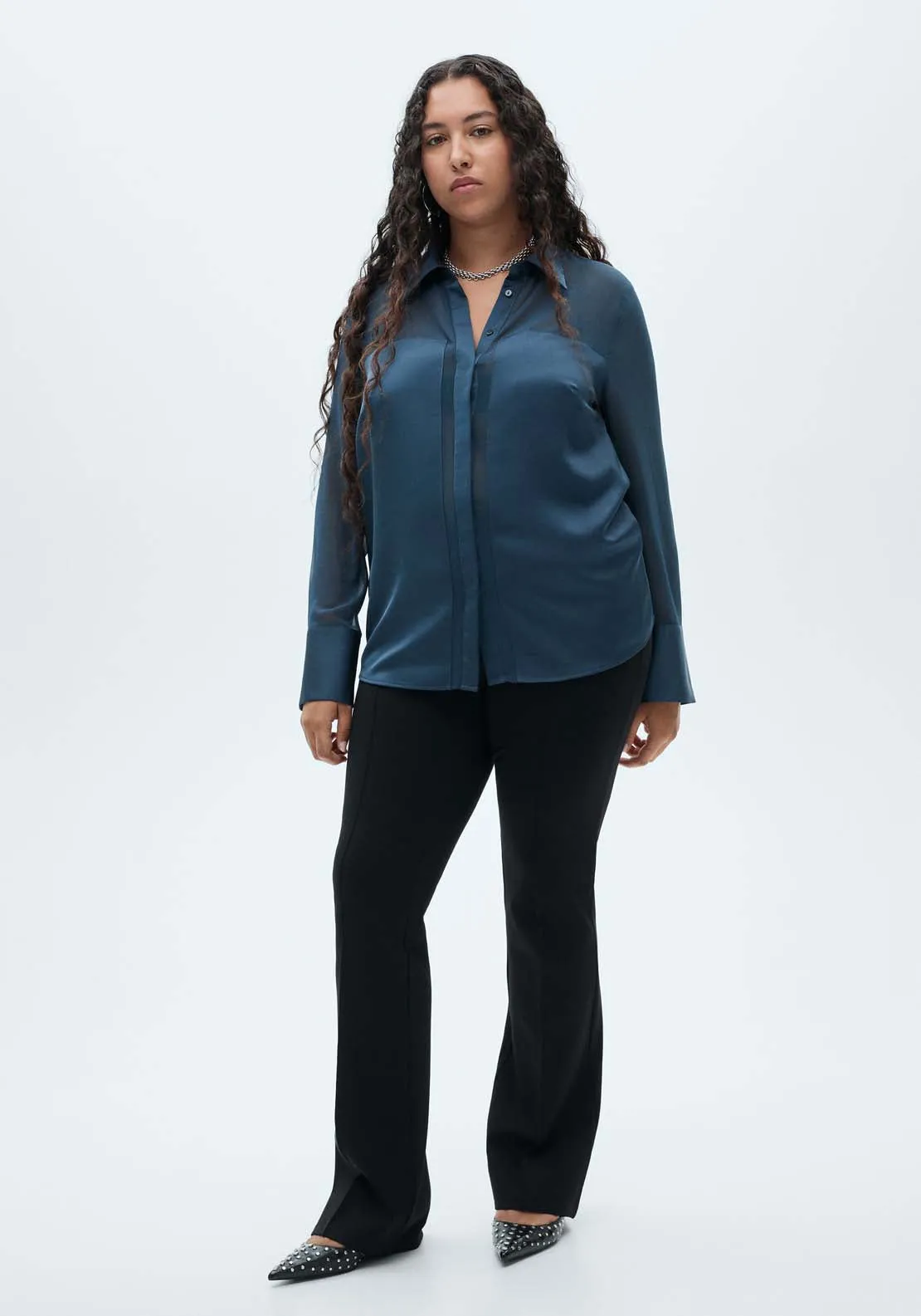 Chiffon shirt with satin panels - Dark Blue