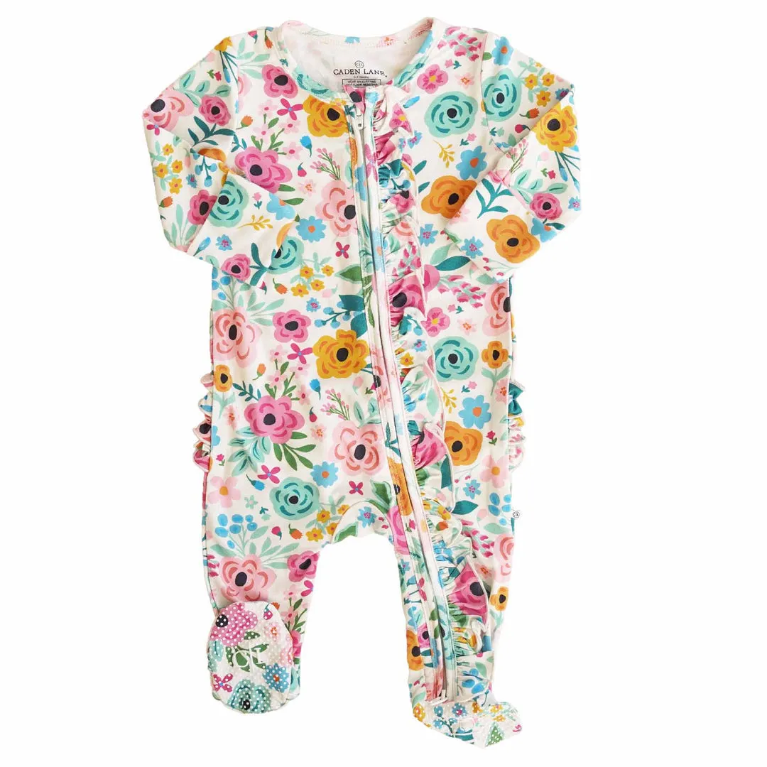 CL Ruffle Zipper Footie | Pretty Poppies