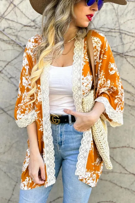 Copper Floral Lace Kimono