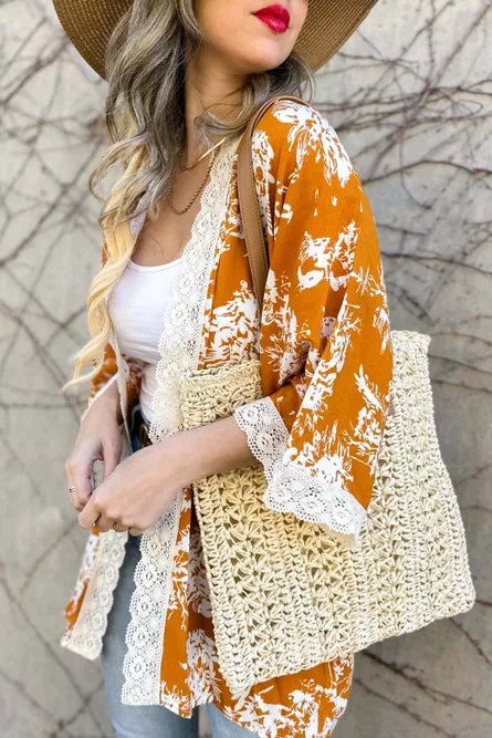 Copper Floral Lace Kimono
