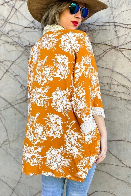 Copper Floral Lace Kimono