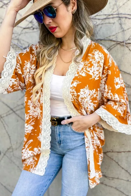 Copper Floral Lace Kimono