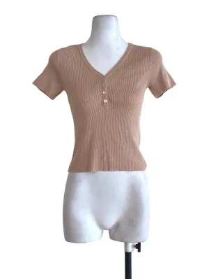 Coral Knitted V Neck Top