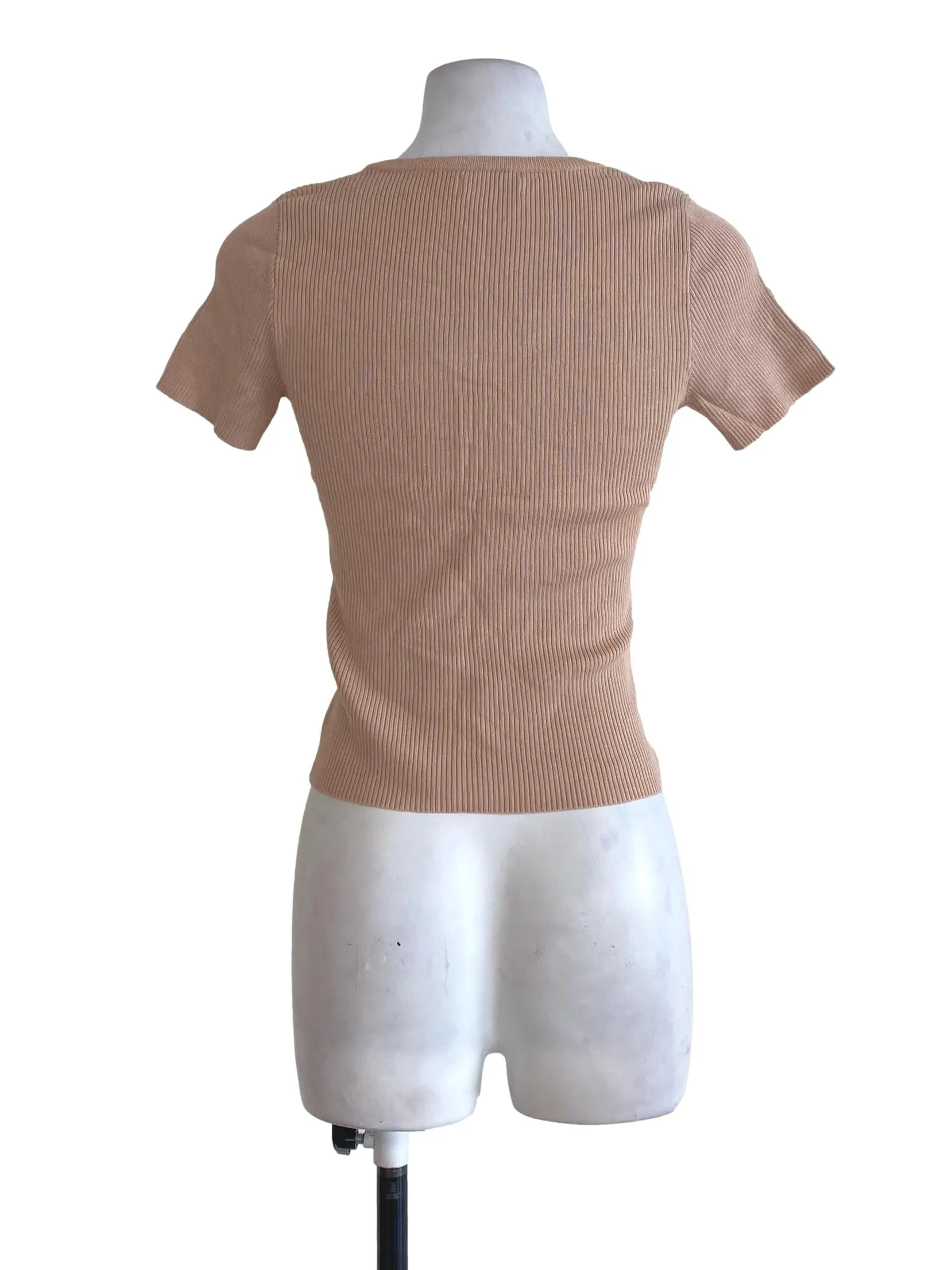 Coral Knitted V Neck Top