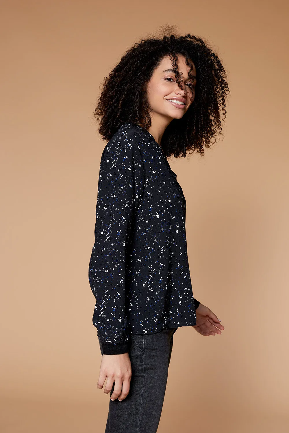 CORY - Blouse noire à imprimé pois