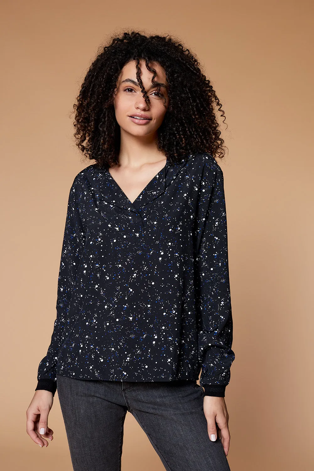 CORY - Blouse noire à imprimé pois