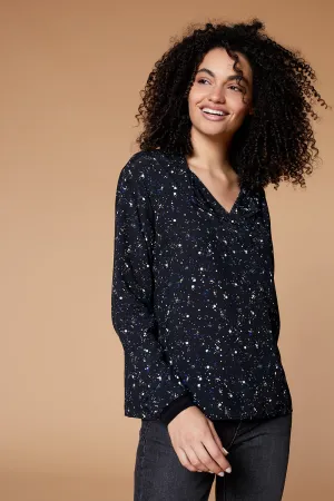 CORY - Blouse noire à imprimé pois