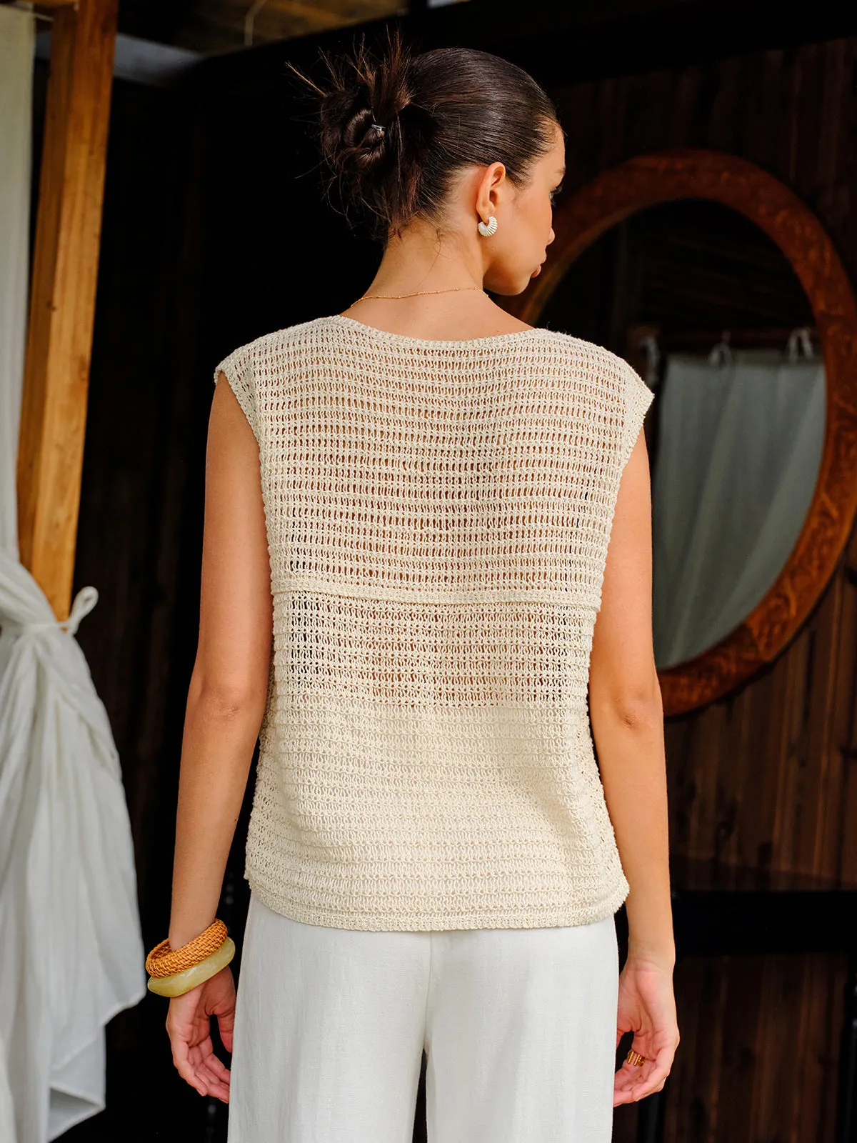 Cotton Crochet Knit Buttoned Top
