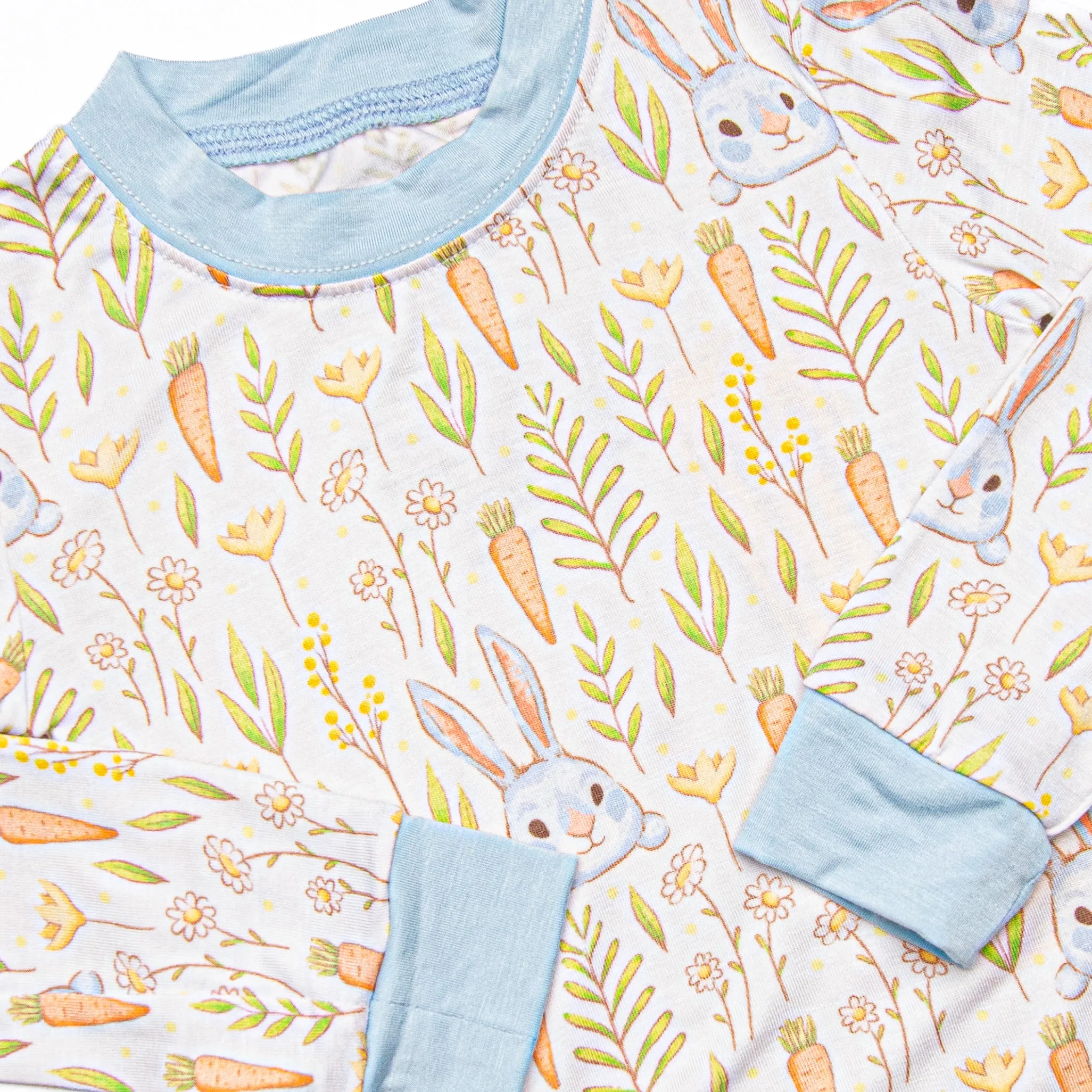 Cottontails and Carrots Bamboo Pajama Set, Blue