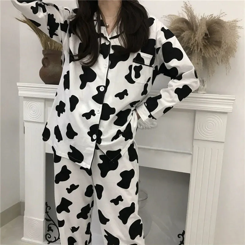Cow Printed Pattern Sleepwear Pajamas Set