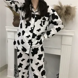 Cow Printed Pattern Sleepwear Pajamas Set