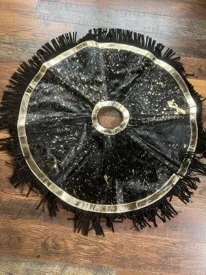 Cowhide Leather Christmas Tree Skirt - Gold Acid Wash
