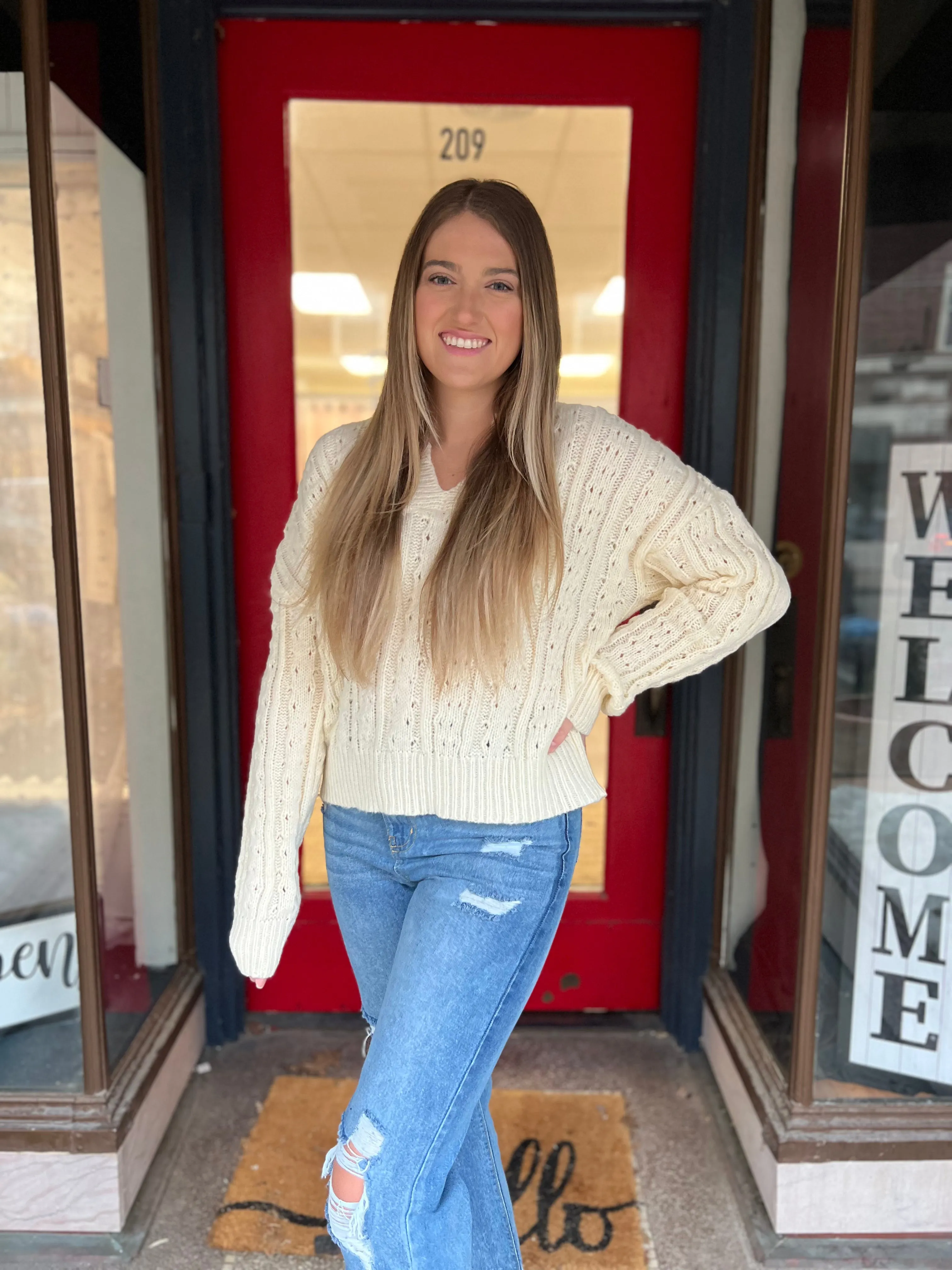 Cream Cable Knit Sweater