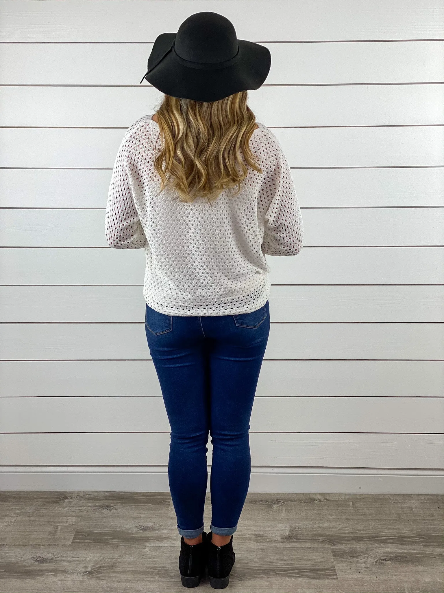 Cream Eyelet Knit Sweater