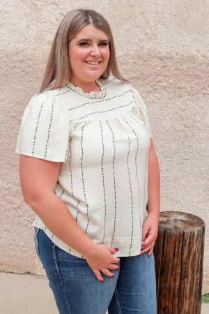 Cream Flutter Ruched Neck Blouse
