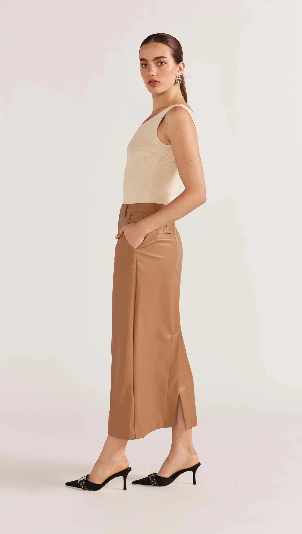 CYNTHIA PU MIDI SKIRT