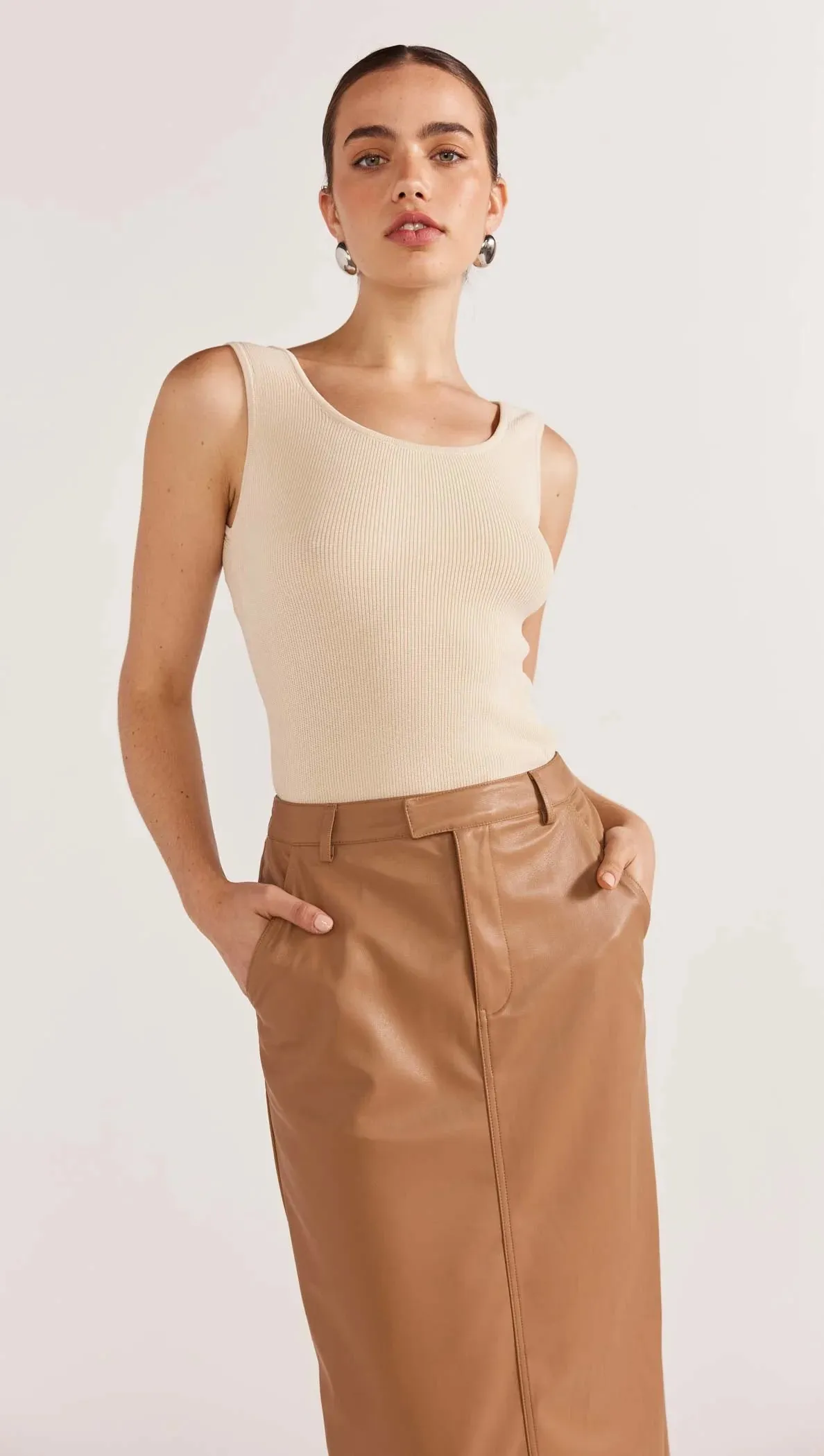 CYNTHIA PU MIDI SKIRT