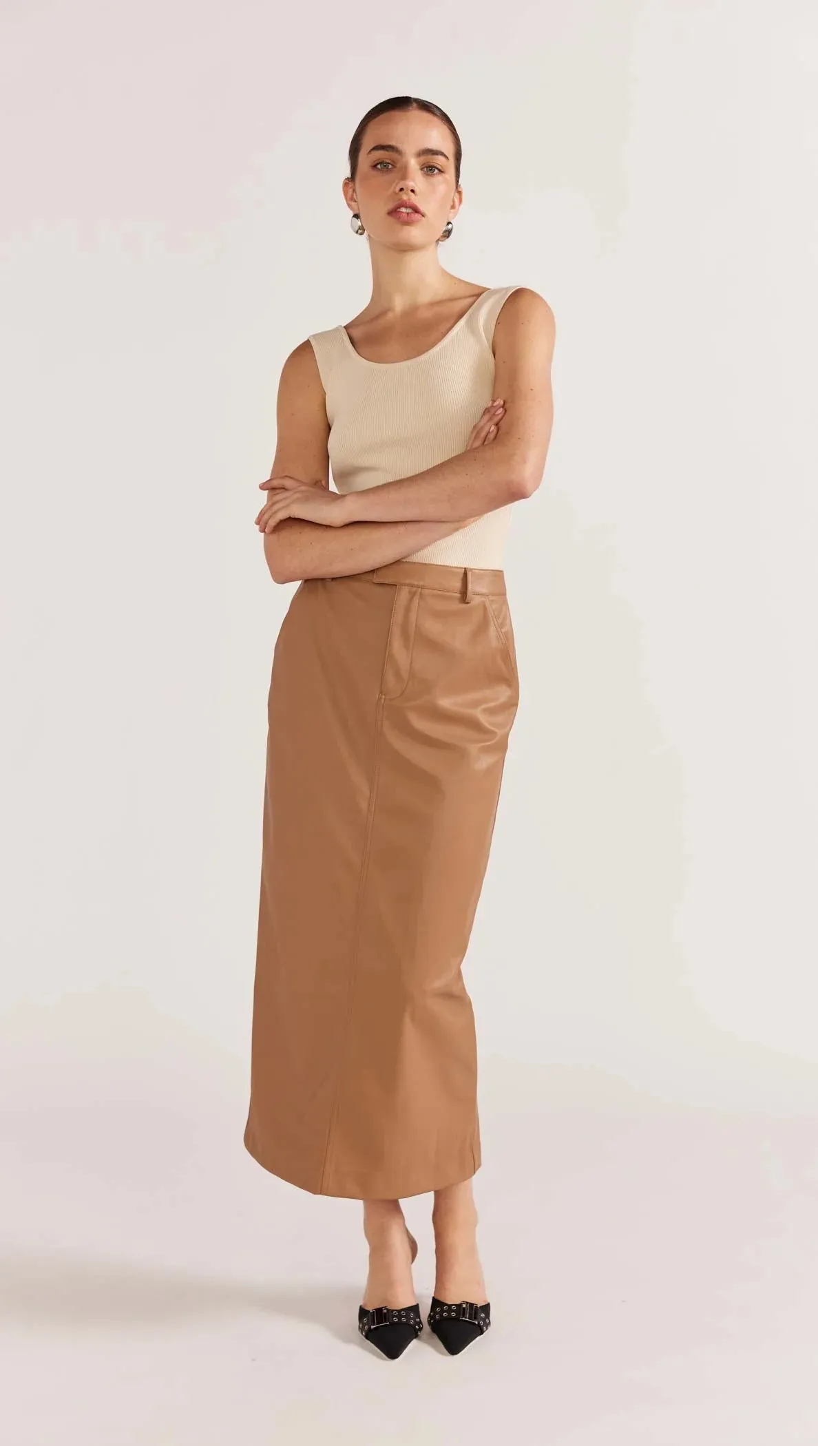 CYNTHIA PU MIDI SKIRT