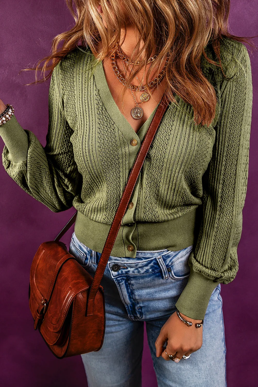 Cypress V Neck Buttoned Textured Sweater Cardigan