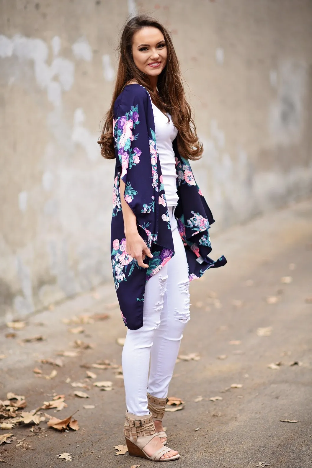 Dark Purple Floral Kimono