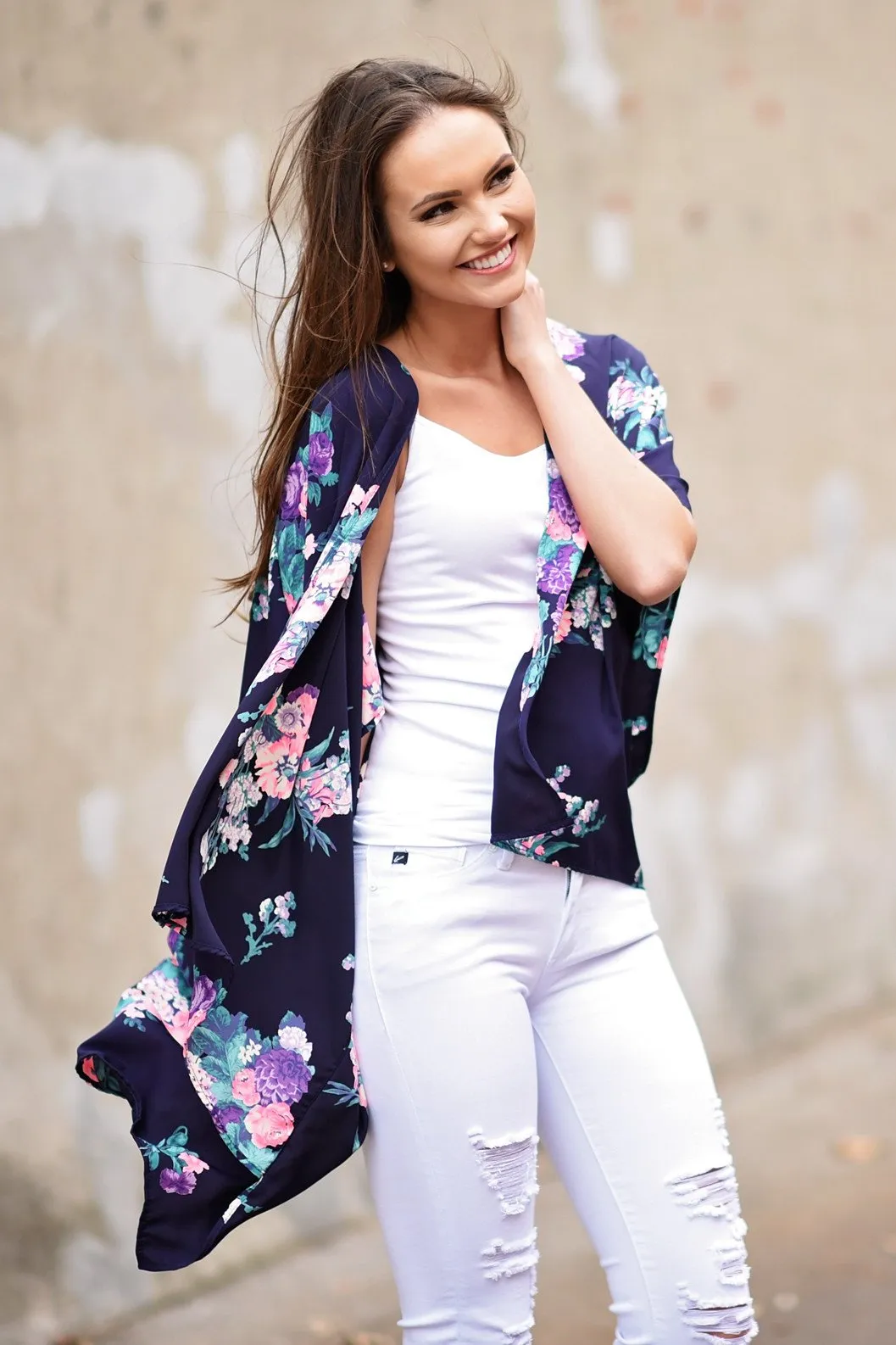 Dark Purple Floral Kimono