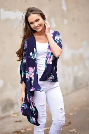 Dark Purple Floral Kimono