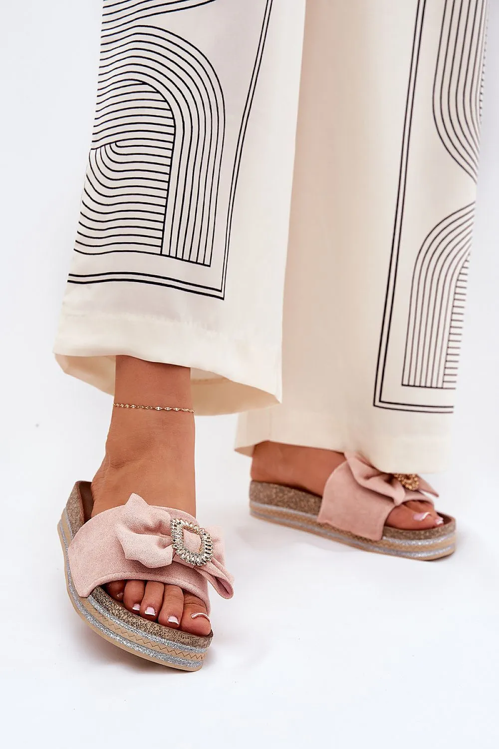 Decorative brooch eco suede slippers