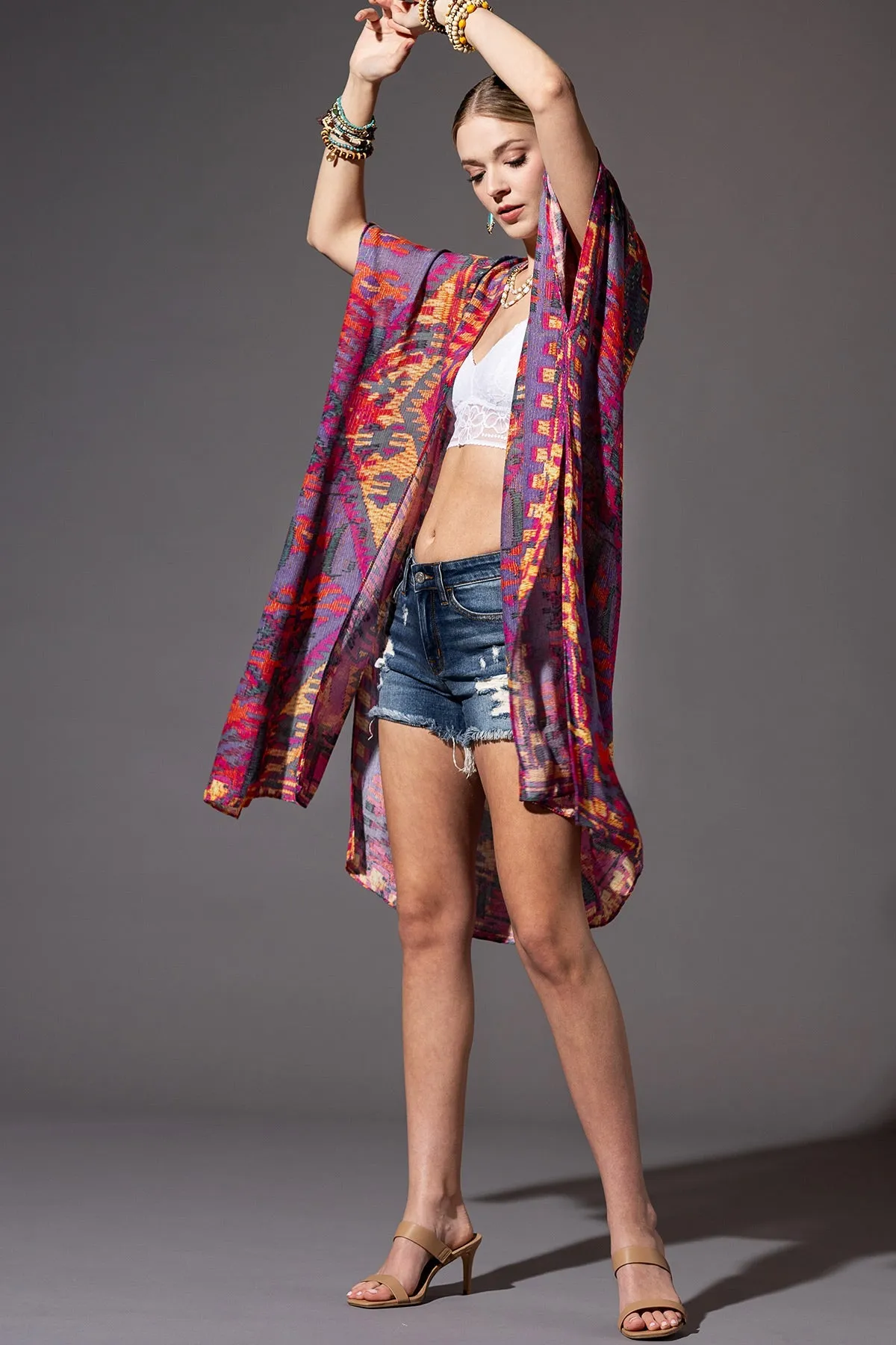 Diamond Floral Border Kimono
