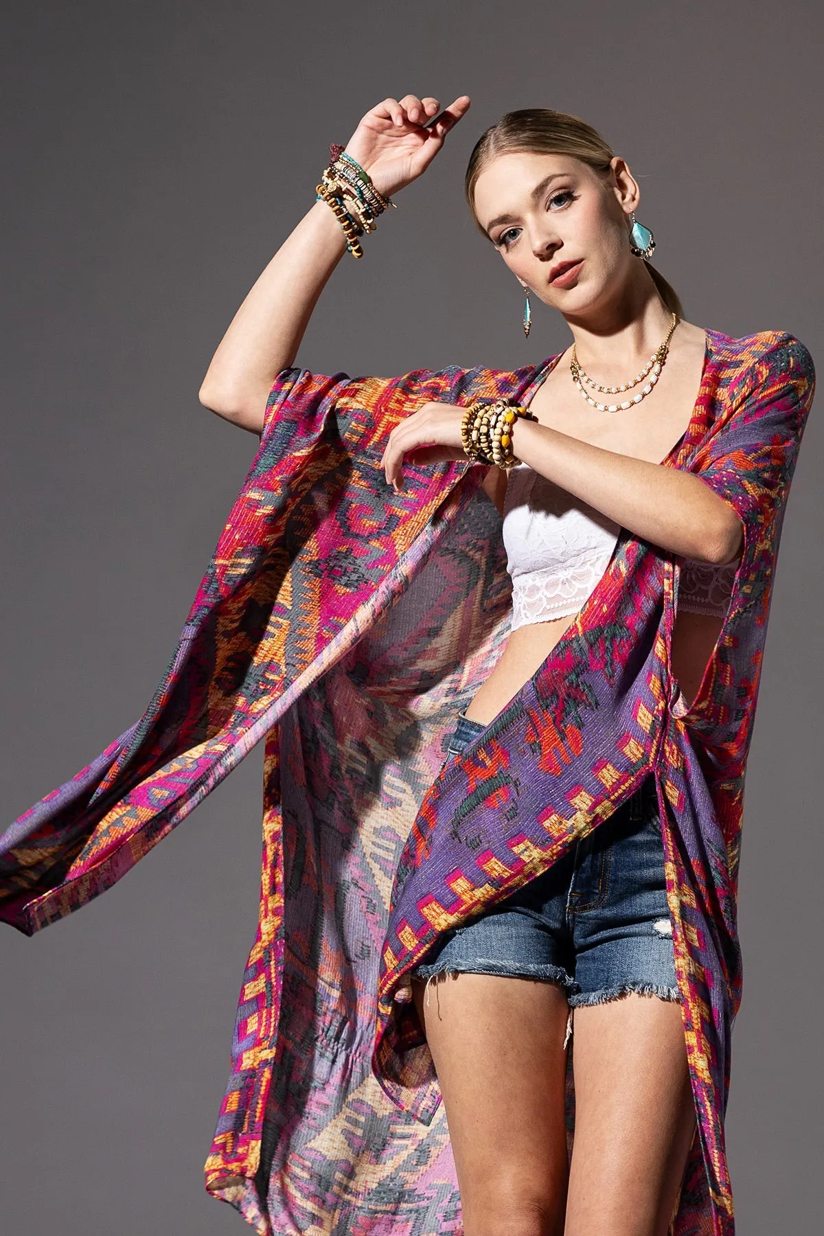 Diamond Floral Border Kimono