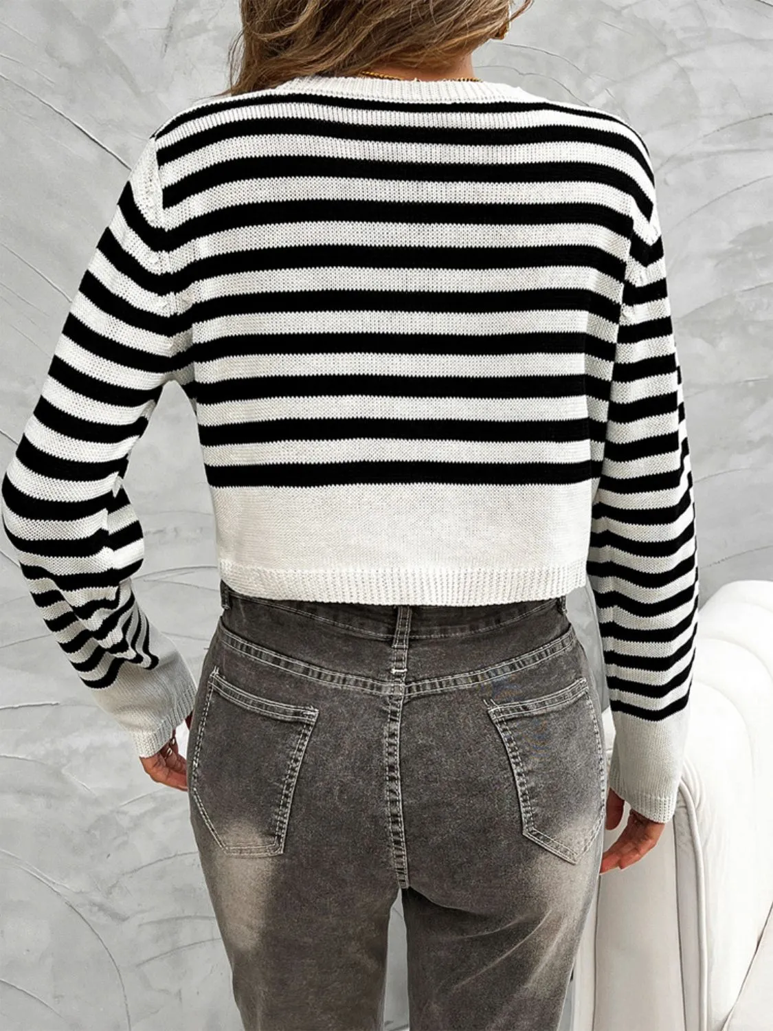 Diana Striped Round Neck Button Down Cardigan- Deal of the Day!