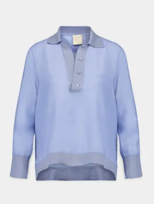 Diane Blue Silk V-Neck Blouse