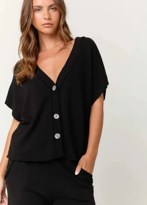 Dorian Button Front Top - Black