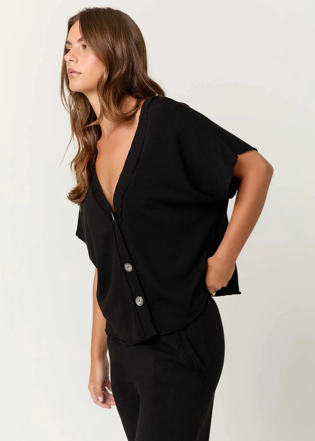 Dorian Button Front Top - Black