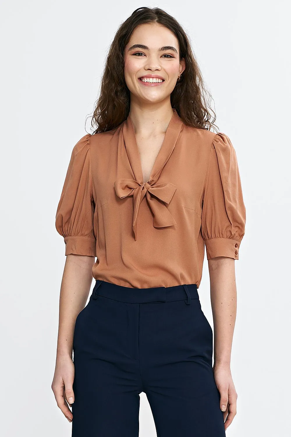 Elegant V-Neck Puff Blouse